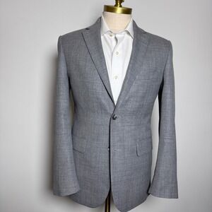 Jos. A. Bank Blazer Mens 40 Regular Gray Solid Wool Traveler Tailored Fit